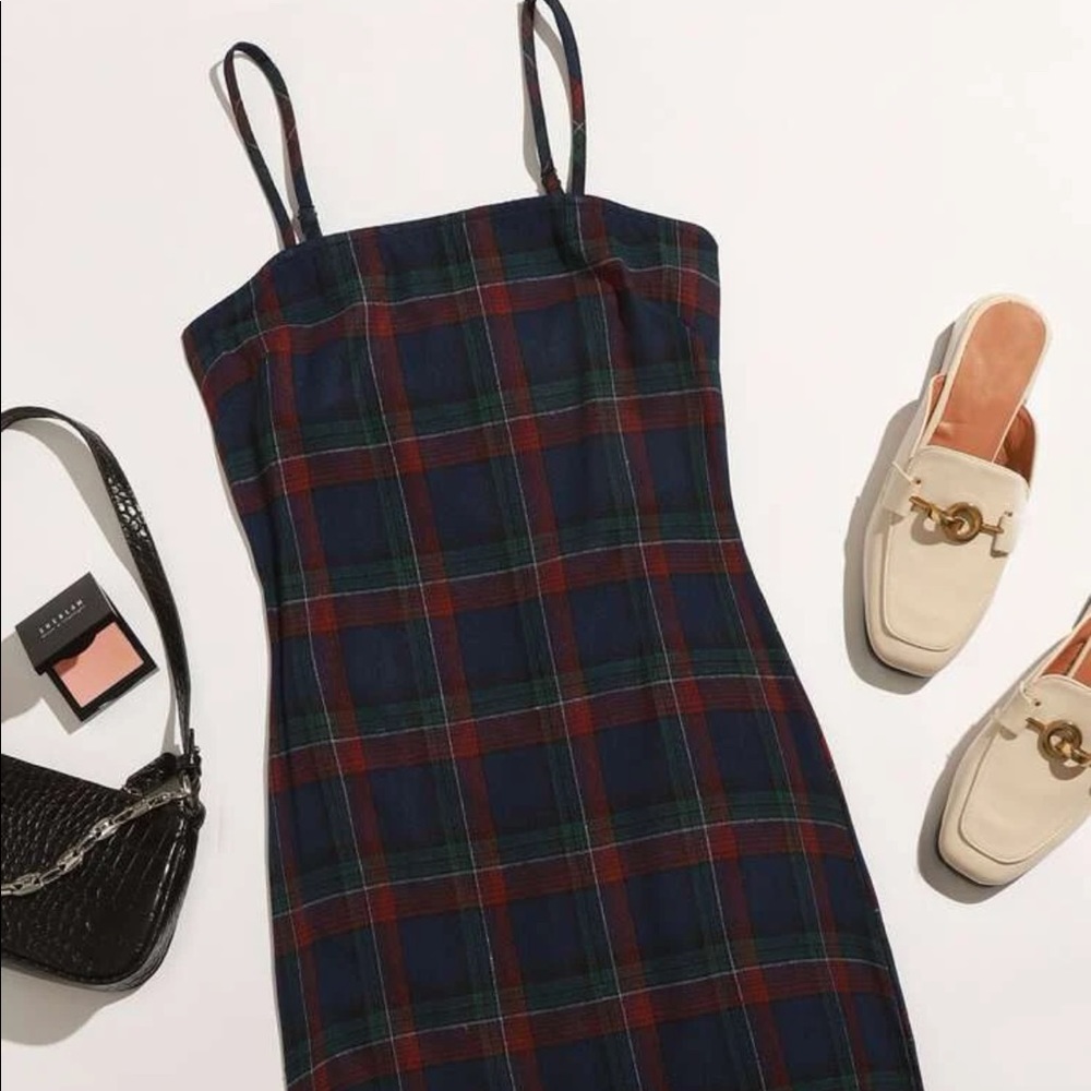 Blue plaid mini dress